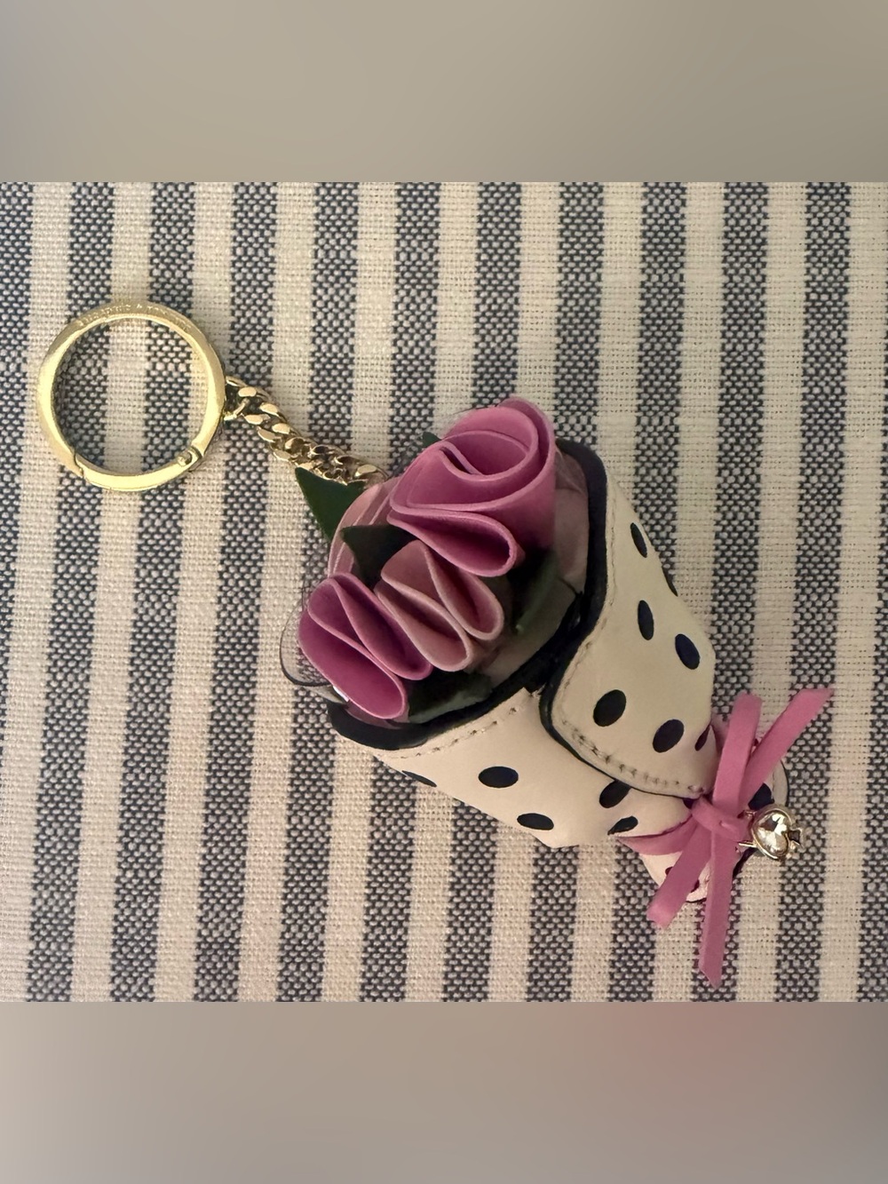 Polka Dot Pink Rose Bouquet Keychain - Kate Spade